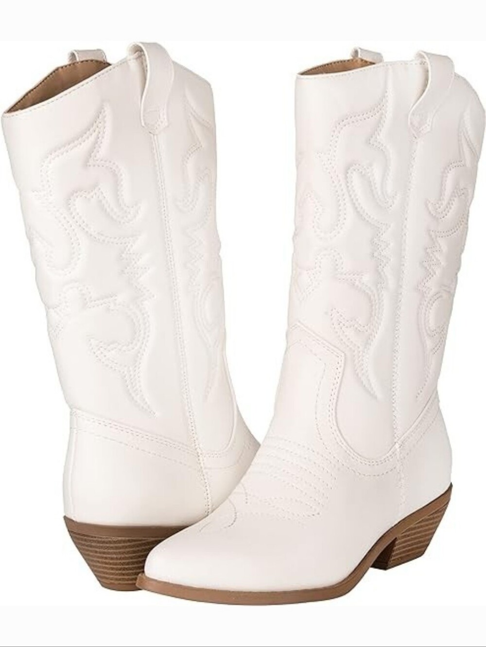 Soda Size 7 White Western Cowboy Boots for Women Classic Embroidered Mid-Calf
